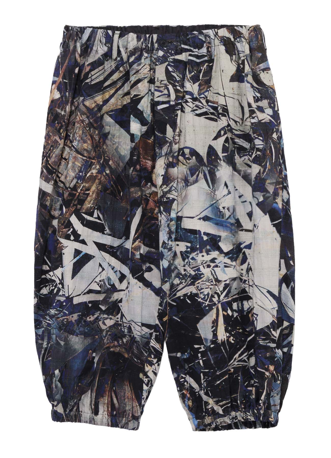 BLUE SCRAP PATTERN PRINTED ELASTIC HEM PANTS