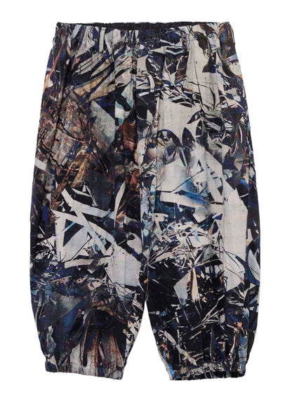 BLUE SCRAP PATTERN PRINTED ELASTIC HEM PANTS