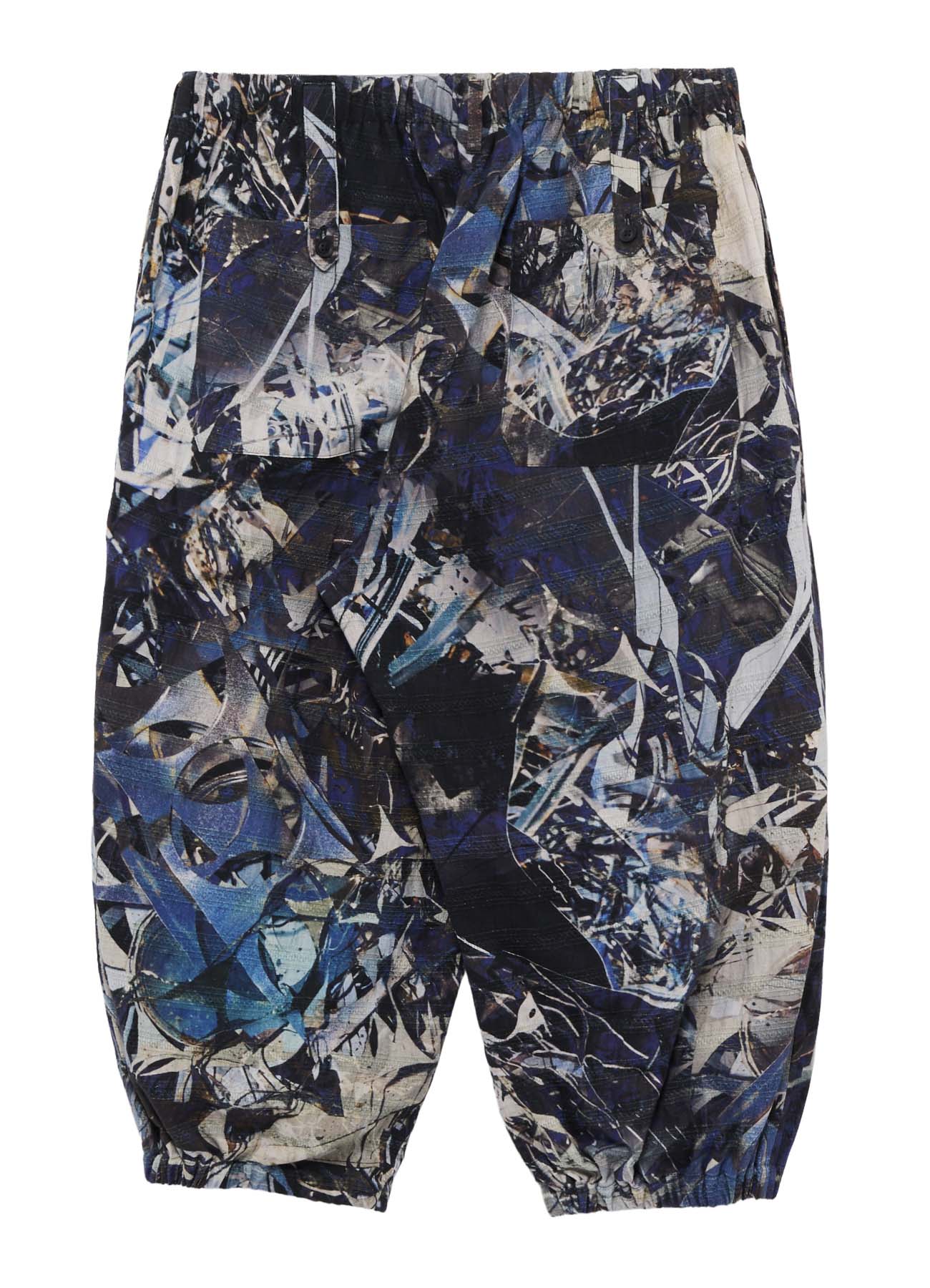 BLUE SCRAP PATTERN PRINTED ELASTIC HEM PANTS