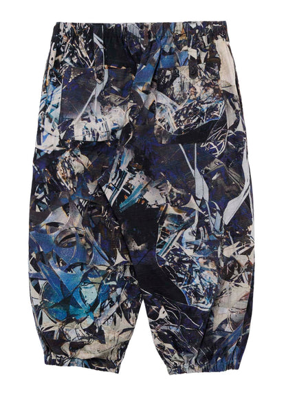 BLUE SCRAP PATTERN PRINTED ELASTIC HEM PANTS