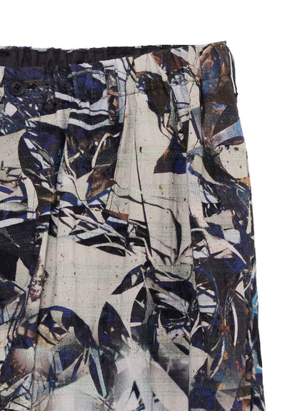 BLUE SCRAP PATTERN PRINTED ELASTIC HEM PANTS