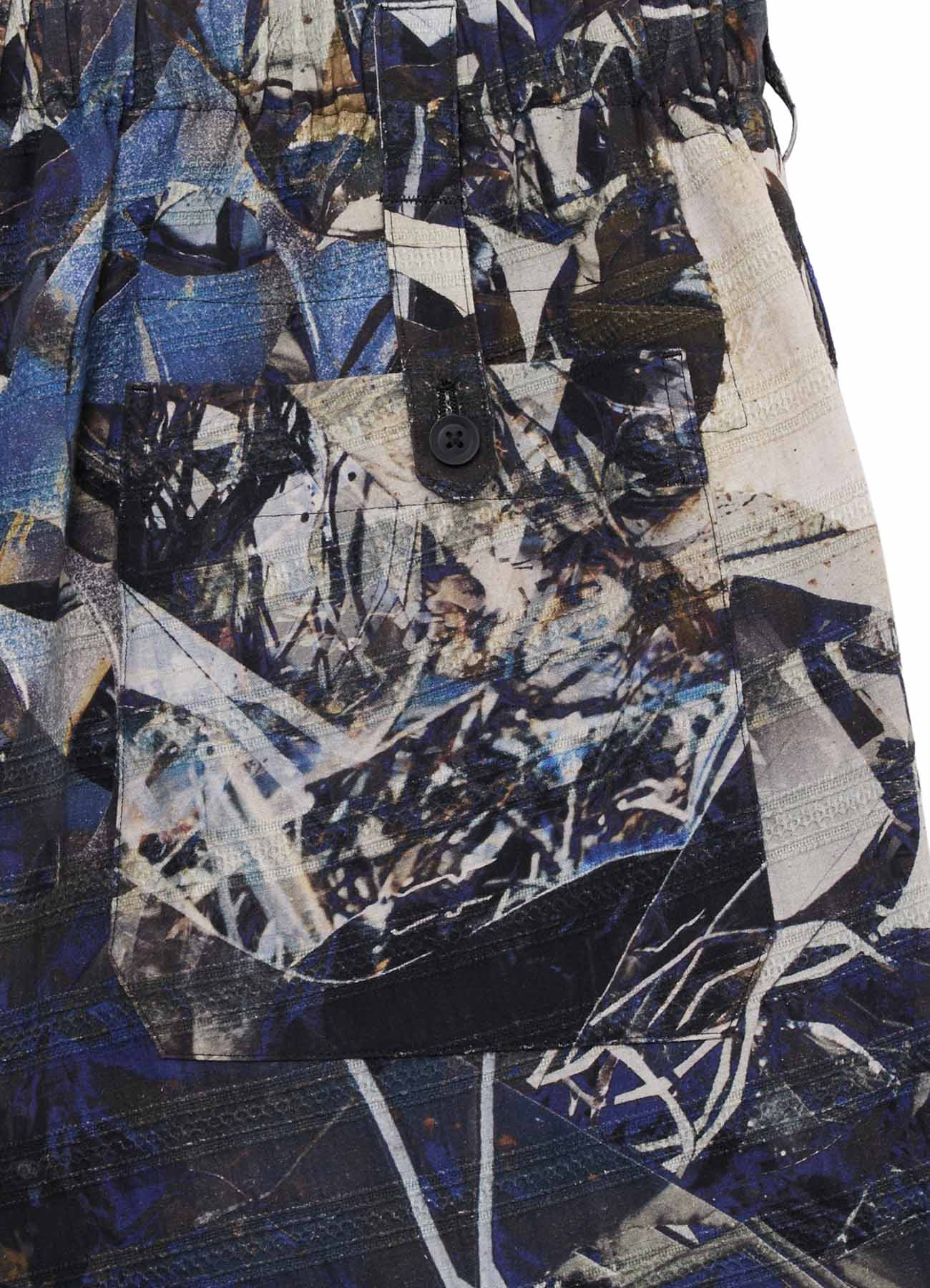 BLUE SCRAP PATTERN PRINTED ELASTIC HEM PANTS