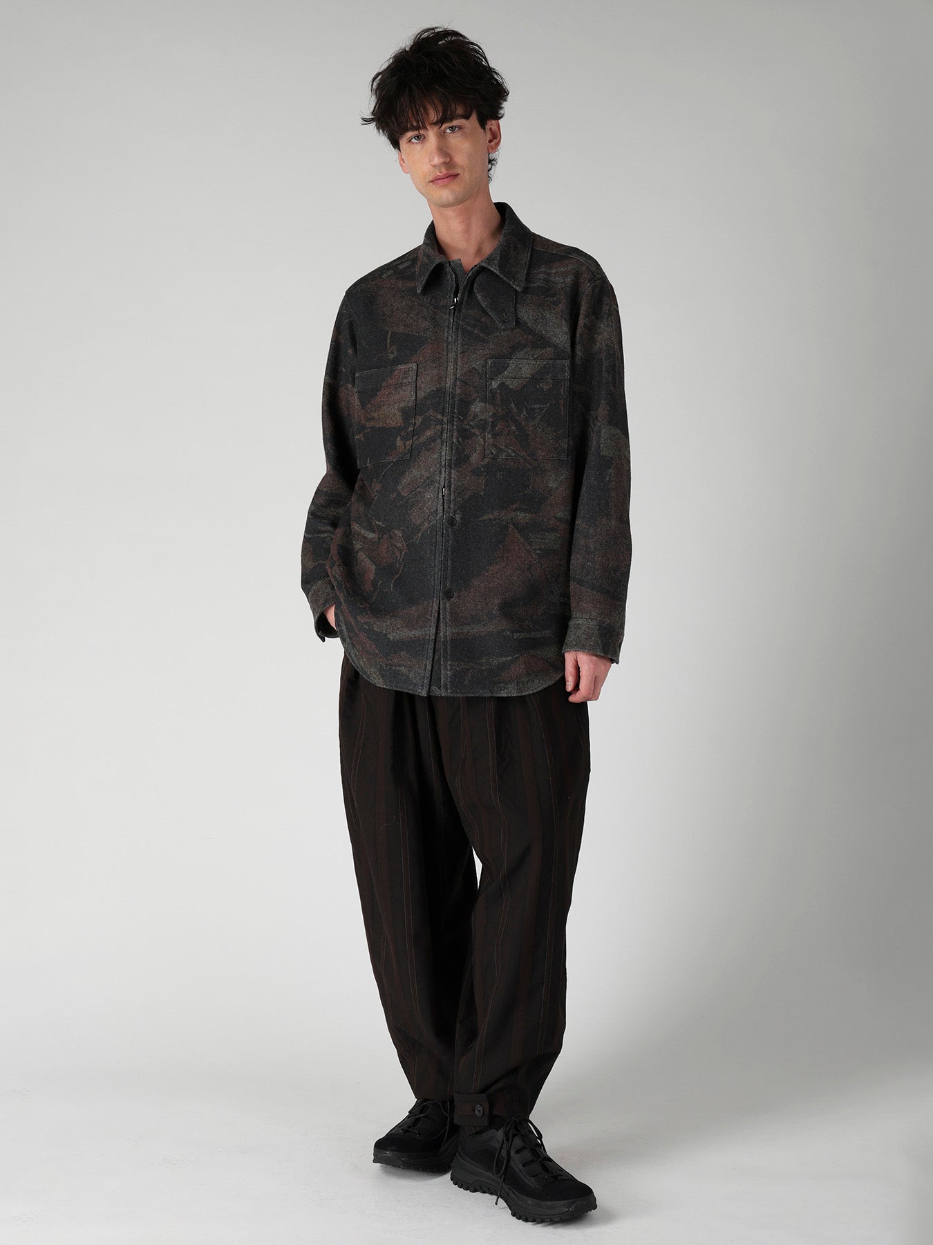 WOOL SATIN ST STRIPE WIDE TUCK PANTS – THE SHOP YOHJI YAMAMOTO