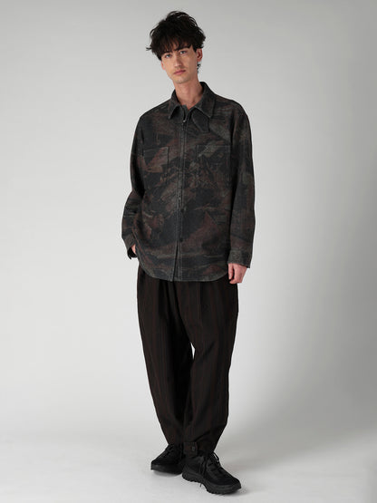 WOOL SATIN ST STRIPE WIDE TUCK PANTS