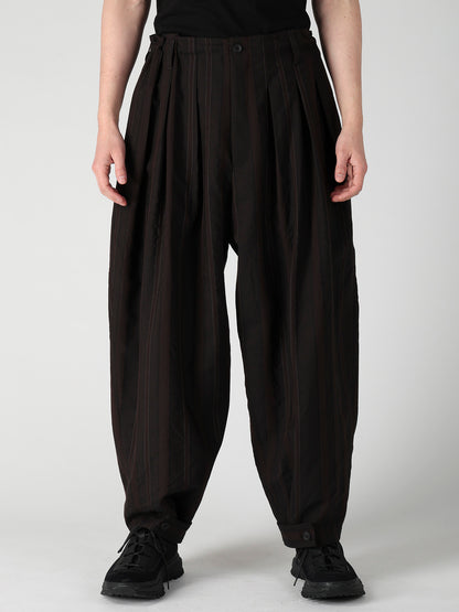 WOOL SATIN ST STRIPE WIDE TUCK PANTS