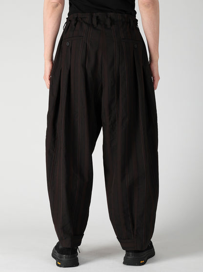 WOOL SATIN ST STRIPE WIDE TUCK PANTS