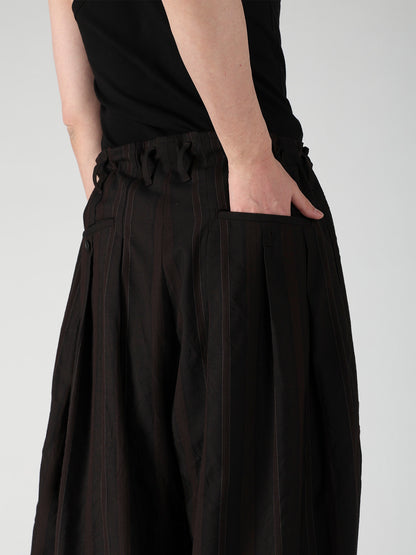 WOOL SATIN ST STRIPE WIDE TUCK PANTS