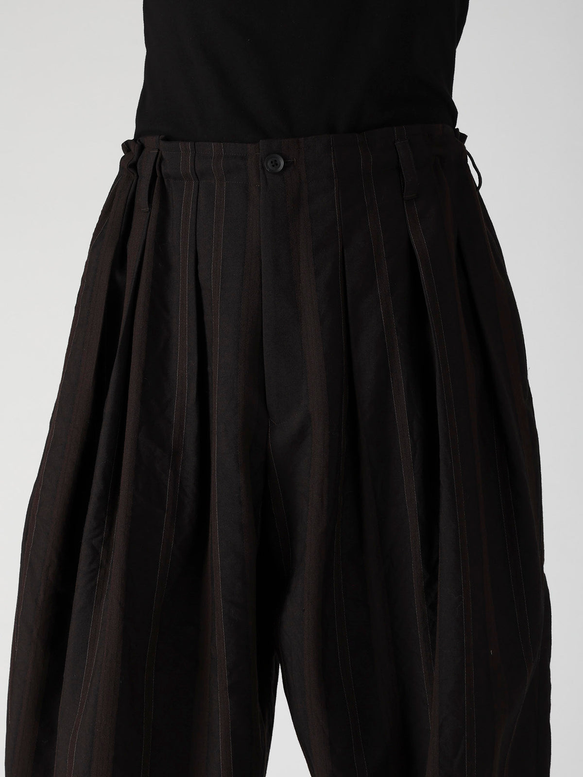WOOL SATIN ST STRIPE WIDE TUCK PANTS