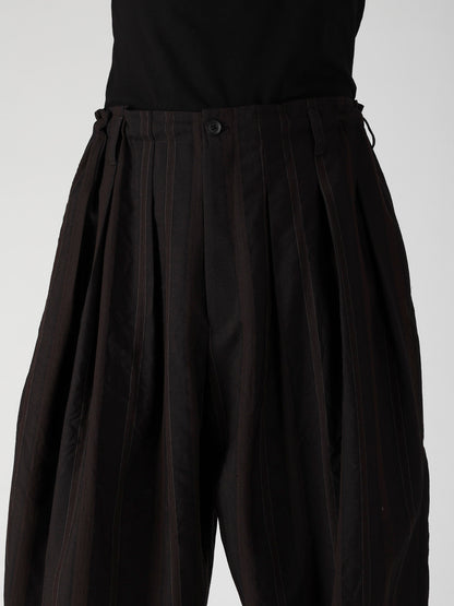 WOOL SATIN ST STRIPE WIDE TUCK PANTS