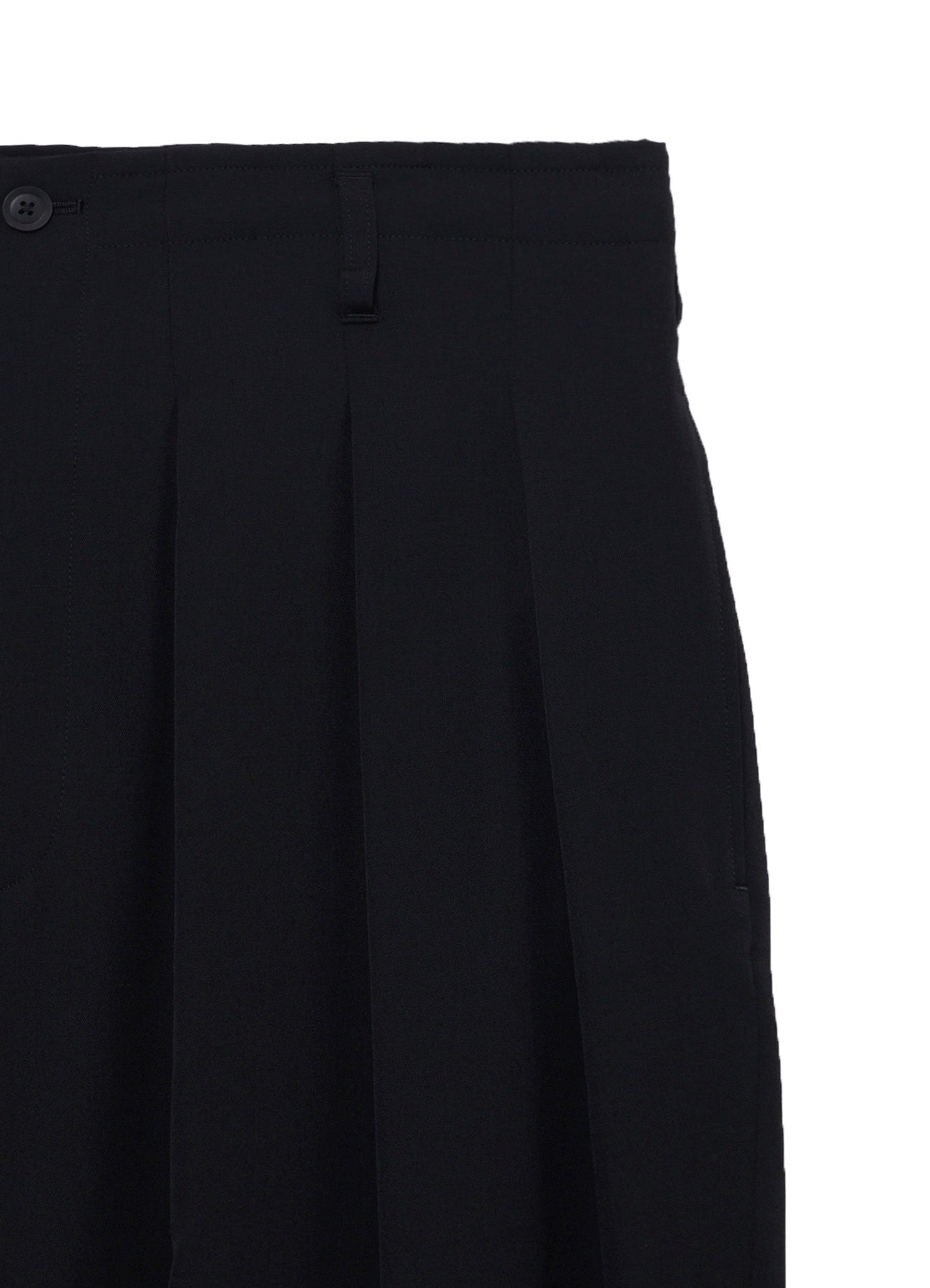 WOOL GABARDINE HEM TAB WIDE TUCK PANTS