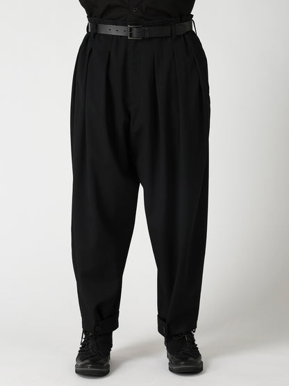 WOOL GABARDINE HEM TAB WIDE TUCK PANTS