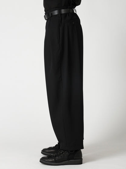 WOOL GABARDINE HEM TAB WIDE TUCK PANTS