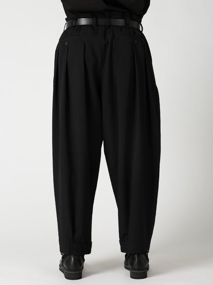 WOOL GABARDINE HEM TAB WIDE TUCK PANTS