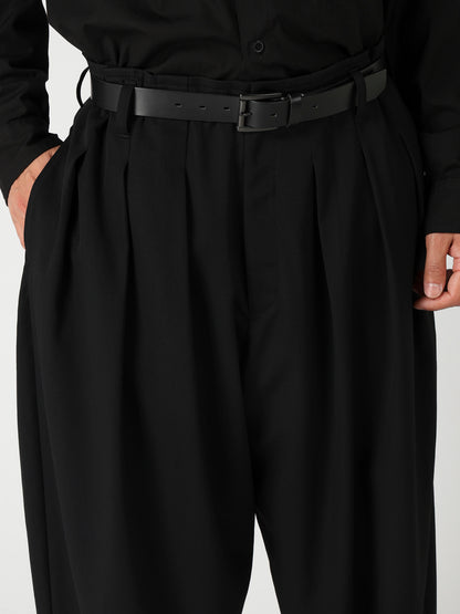 WOOL GABARDINE HEM TAB WIDE TUCK PANTS