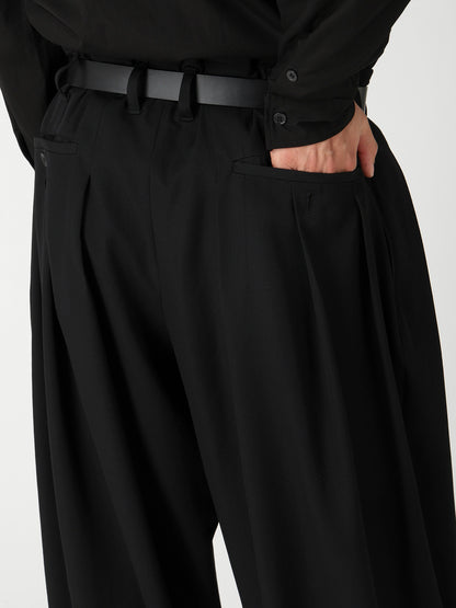 WOOL GABARDINE HEM TAB WIDE TUCK PANTS