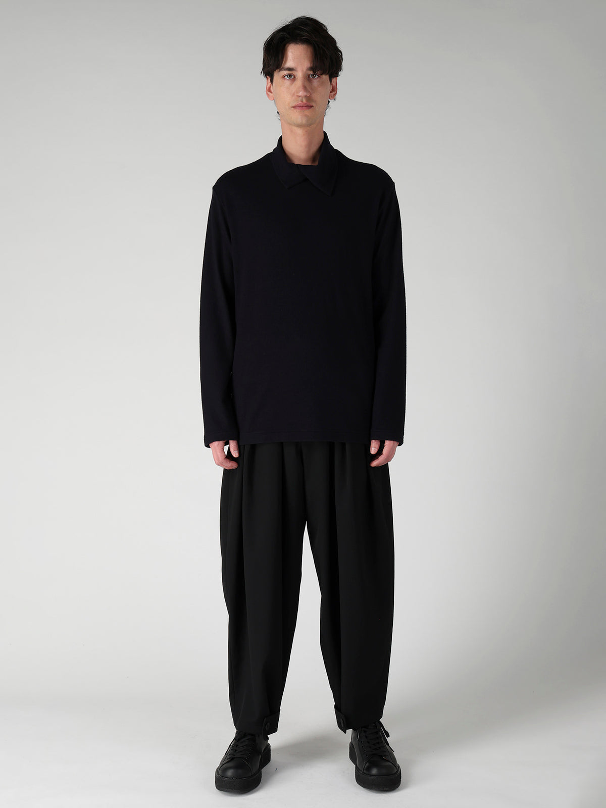 140S WOOL SINGLE JERSEY  LAYERED COLLAR TURTLENECK PO