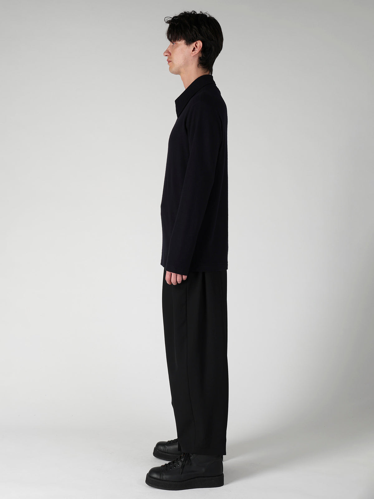 140S WOOL SINGLE JERSEY  LAYERED COLLAR TURTLENECK PO