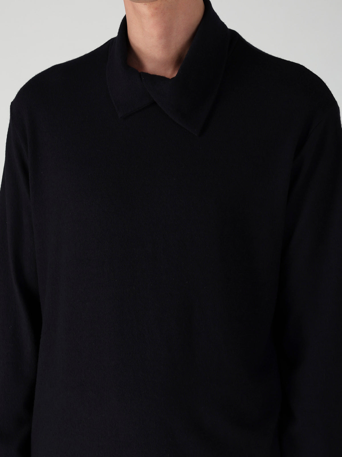 140S WOOL SINGLE JERSEY  LAYERED COLLAR TURTLENECK PO