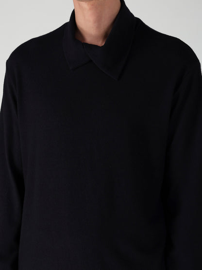 140S WOOL SINGLE JERSEY  LAYERED COLLAR TURTLENECK PO