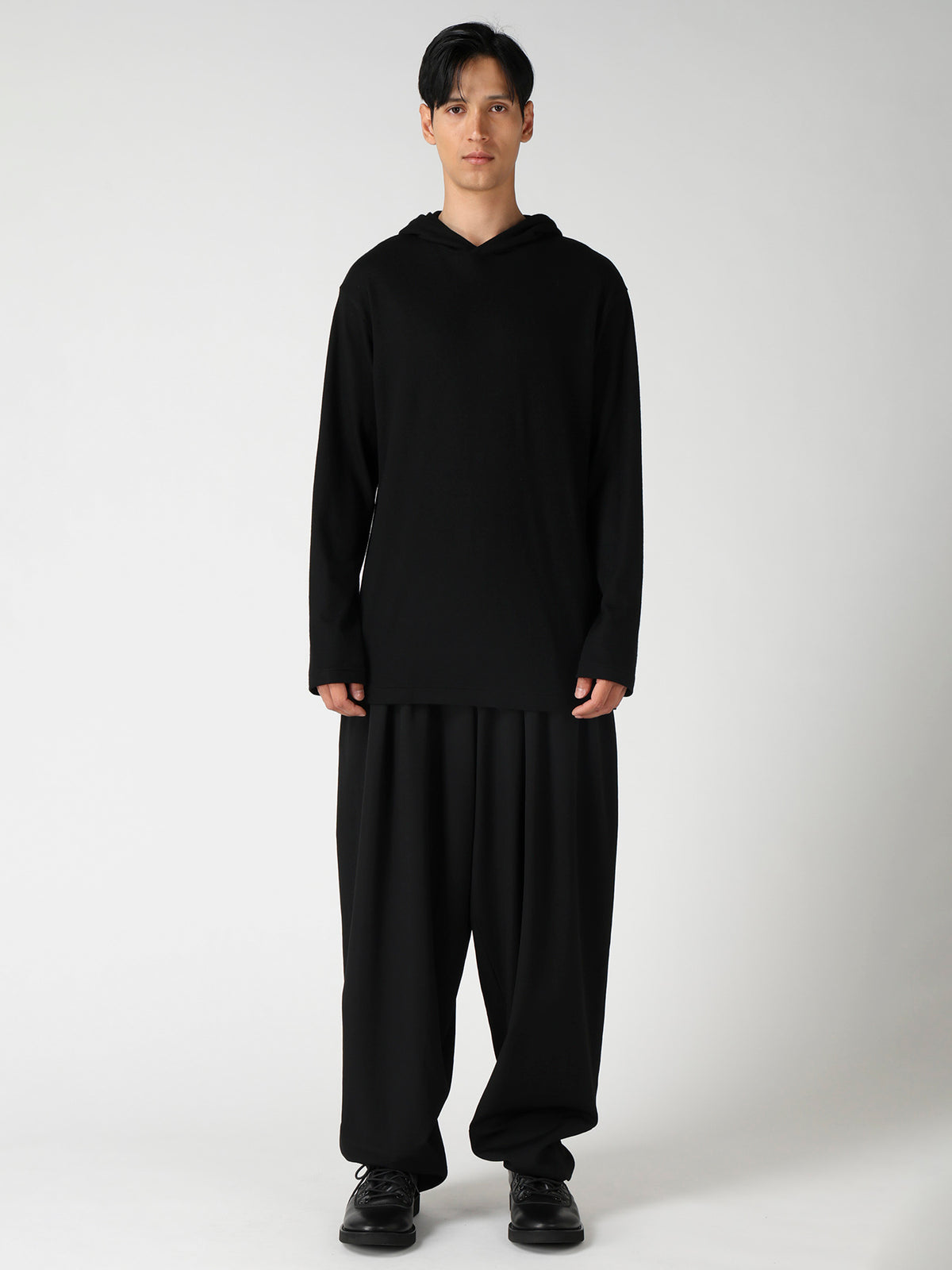 140S WOOL SINGLE JERSEY  HOODED LONG SLV T