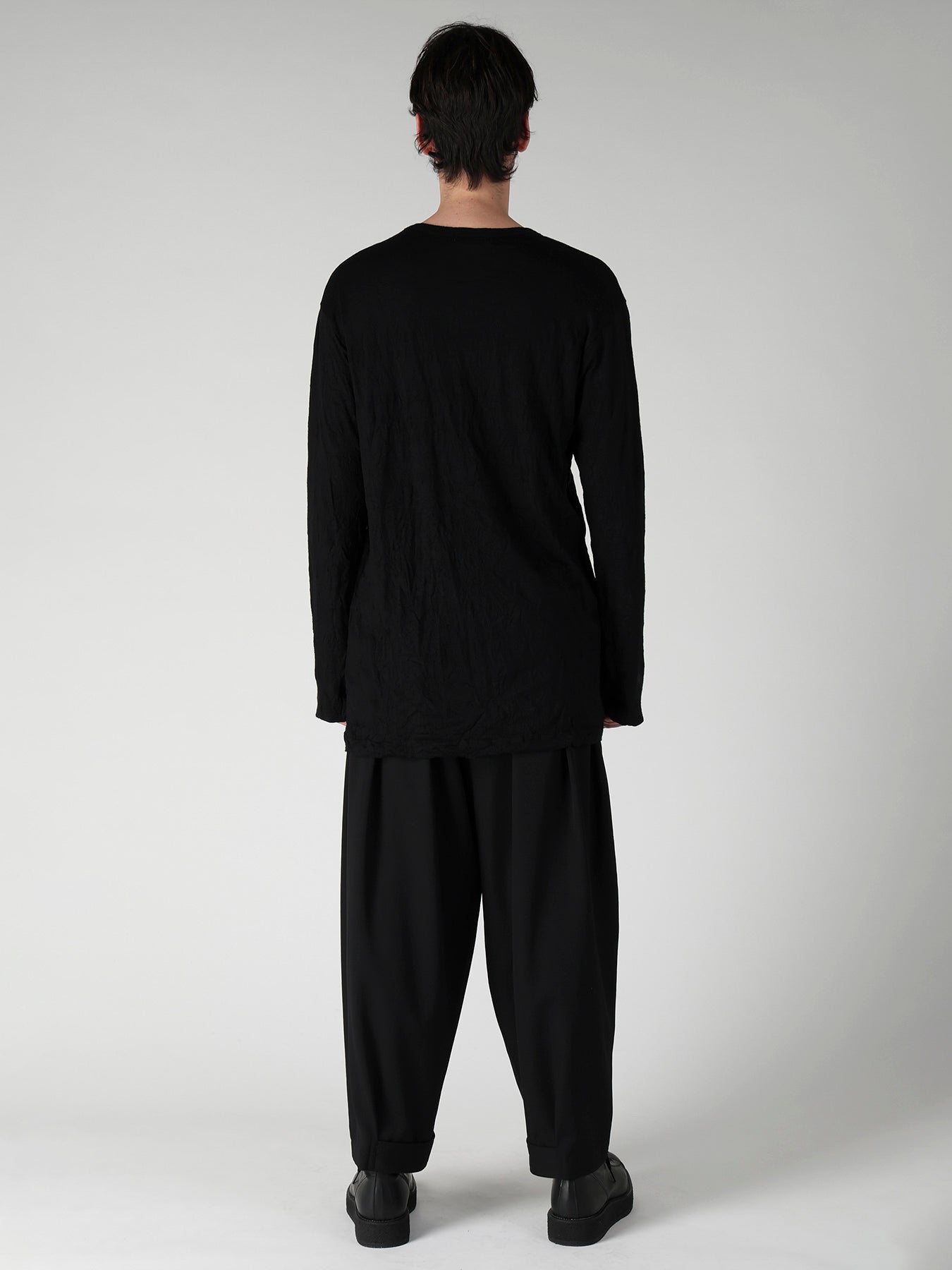 Yohji Yamamoto ドライバーズニット フルジップ ウール100% 100S WOOL SINGLE JERSEY ROUND NECK LONG SLV T – THE SHOP YOHJI
