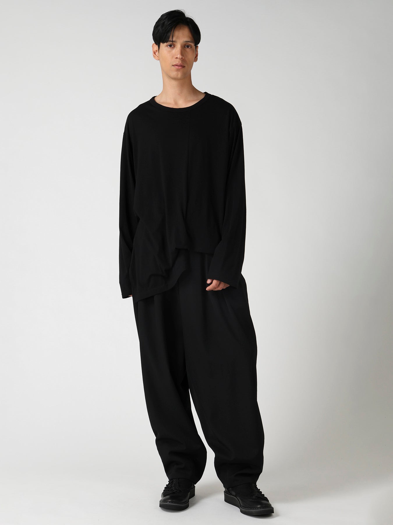 COTTON CASHMERE SINGLE JERSEY ASSYMETRY HEM LS TEE