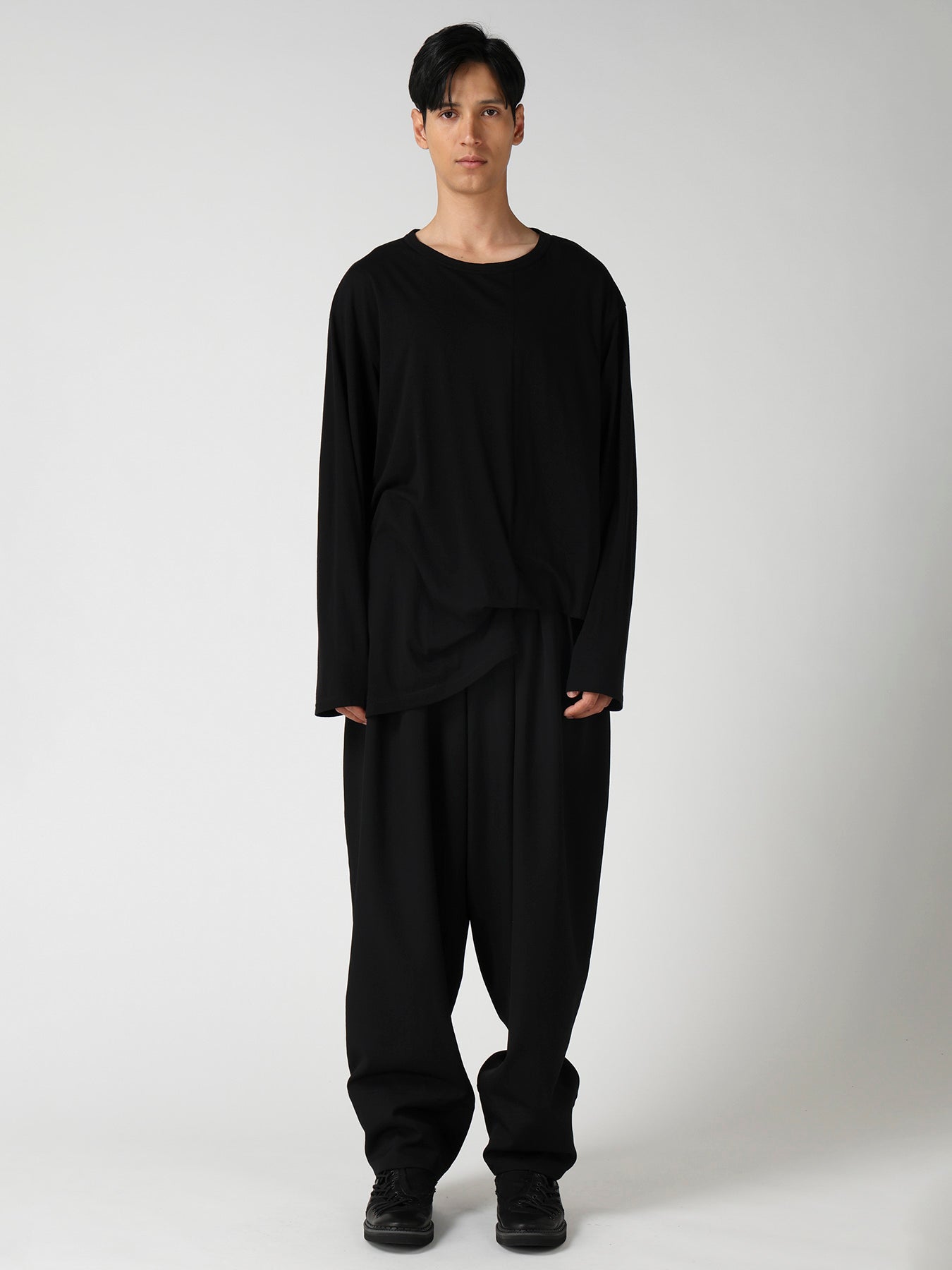 COTTON CASHMERE SINGLE JERSEY ASSYMETRY HEM LS TEE