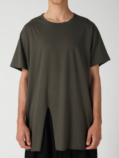 COTTON JERSEY SLIT ROUND NECK SHORT SLV TEE