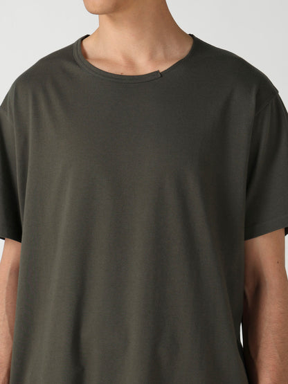 COTTON JERSEY SLIT ROUND NECK SHORT SLV TEE