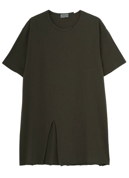 COTTON JERSEY SLIT ROUND NECK SHORT SLV TEE