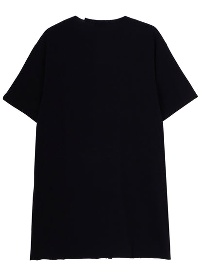 COTTON JERSEY SLIT ROUND NECK SHORT SLV TEE