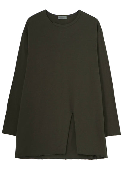 COTTON JERSEY SLIT ROUND NECK LONG SLV TEE