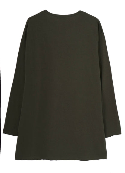 COTTON JERSEY SLIT ROUND NECK LONG SLV TEE
