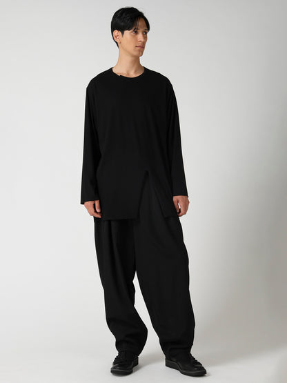 COTTON JERSEY SLIT ROUND NECK LONG SLV TEE