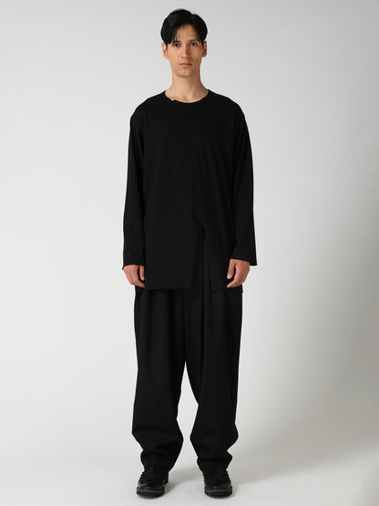 COTTON JERSEY SLIT ROUND NECK LONG SLV TEE