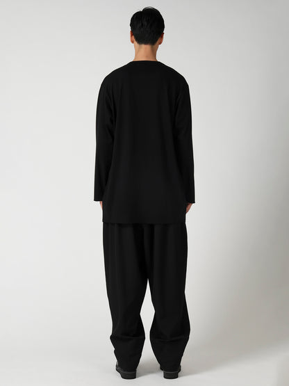 COTTON JERSEY SLIT ROUND NECK LONG SLV TEE