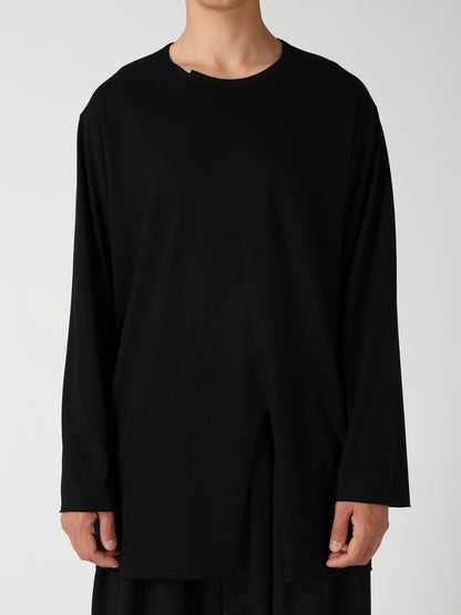 COTTON JERSEY SLIT ROUND NECK LONG SLV TEE