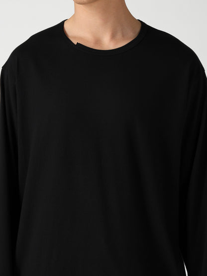 COTTON JERSEY SLIT ROUND NECK LONG SLV TEE