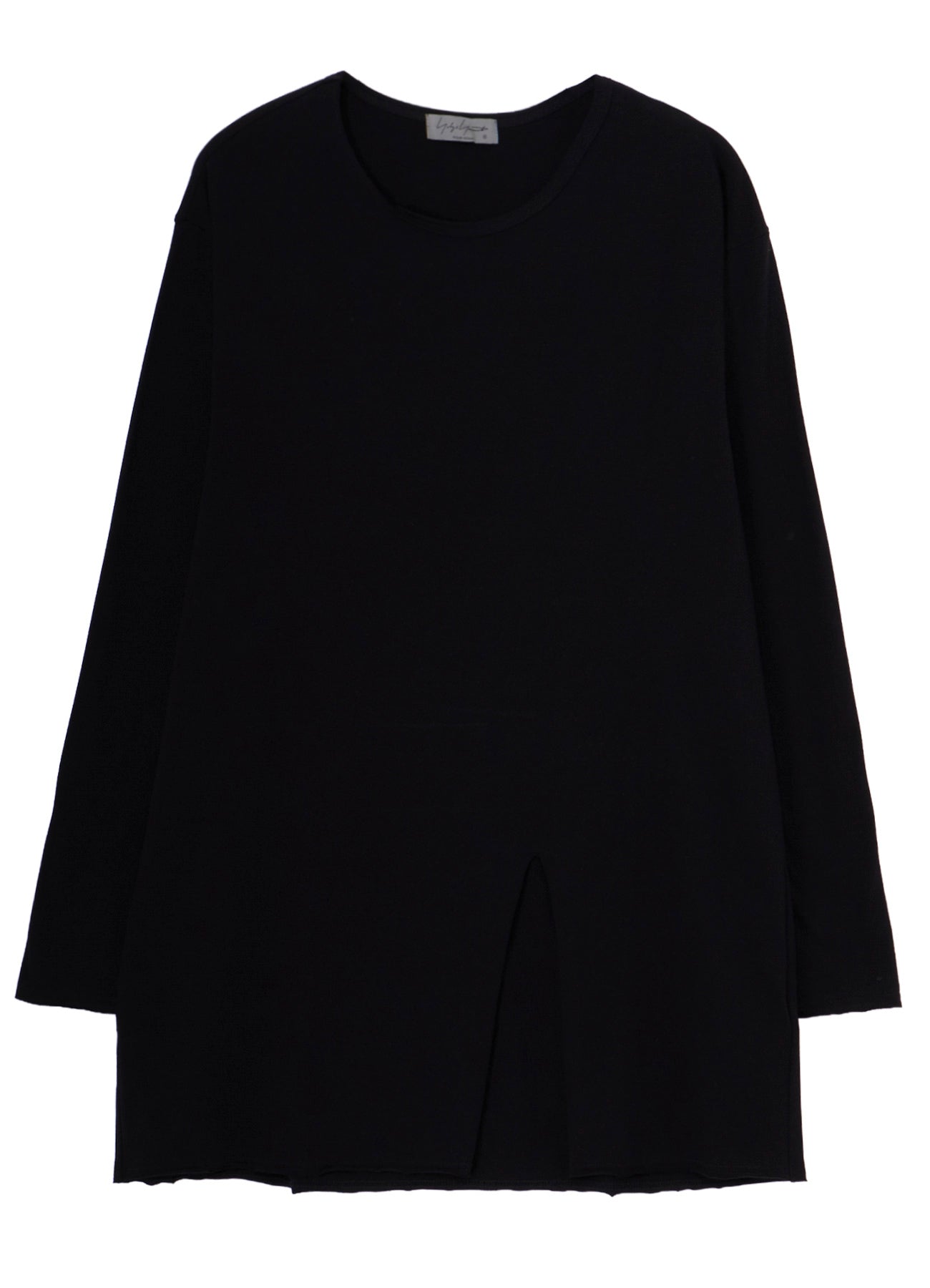 COTTON JERSEY SLIT ROUND NECK LONG SLV TEE