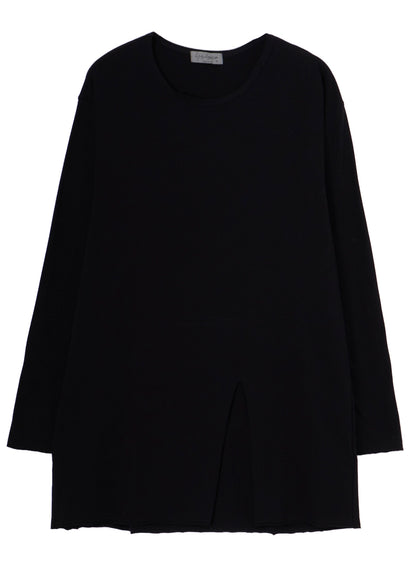 COTTON JERSEY SLIT ROUND NECK LONG SLV TEE