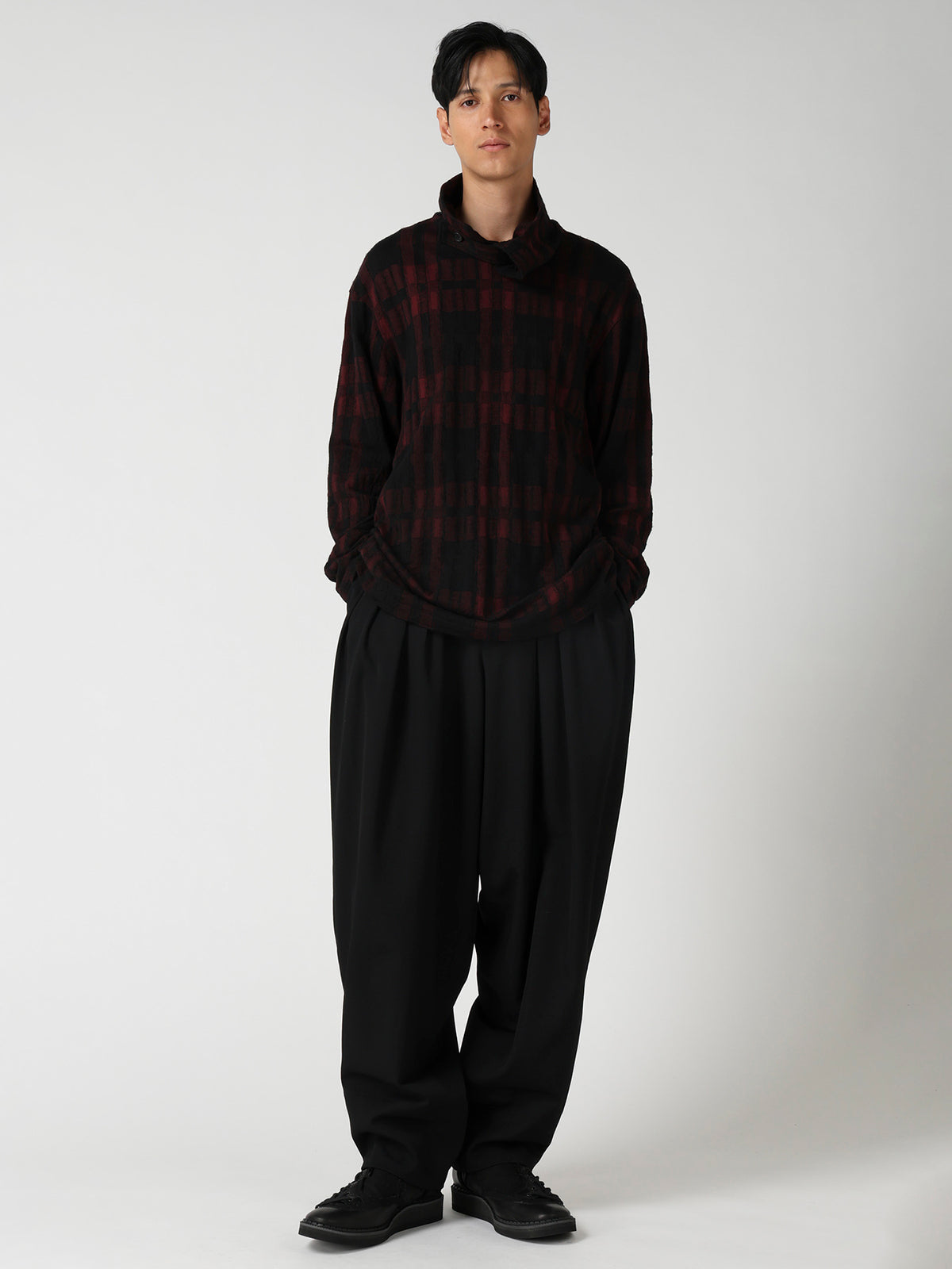 CW PLAID JQ TAB COLLAR HIGH NECK PO