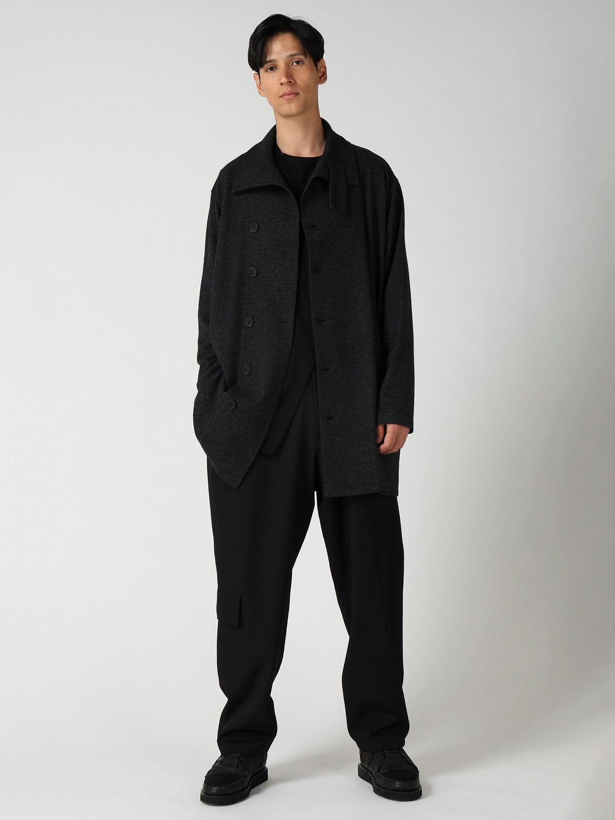 WOOL COMBED YARN SINGLE JERSEY RE HIGH NECK LONG COAT
