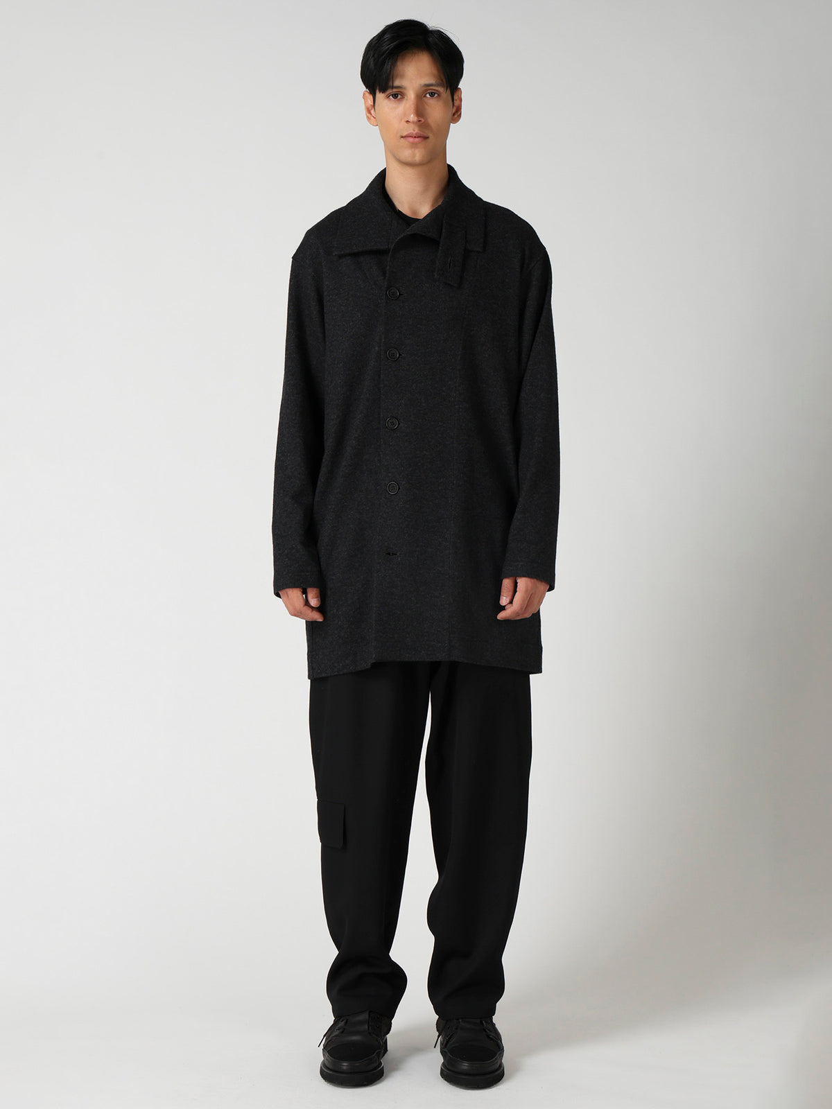 WOOL COMBED YARN SINGLE JERSEY RE HIGH NECK LONG COAT