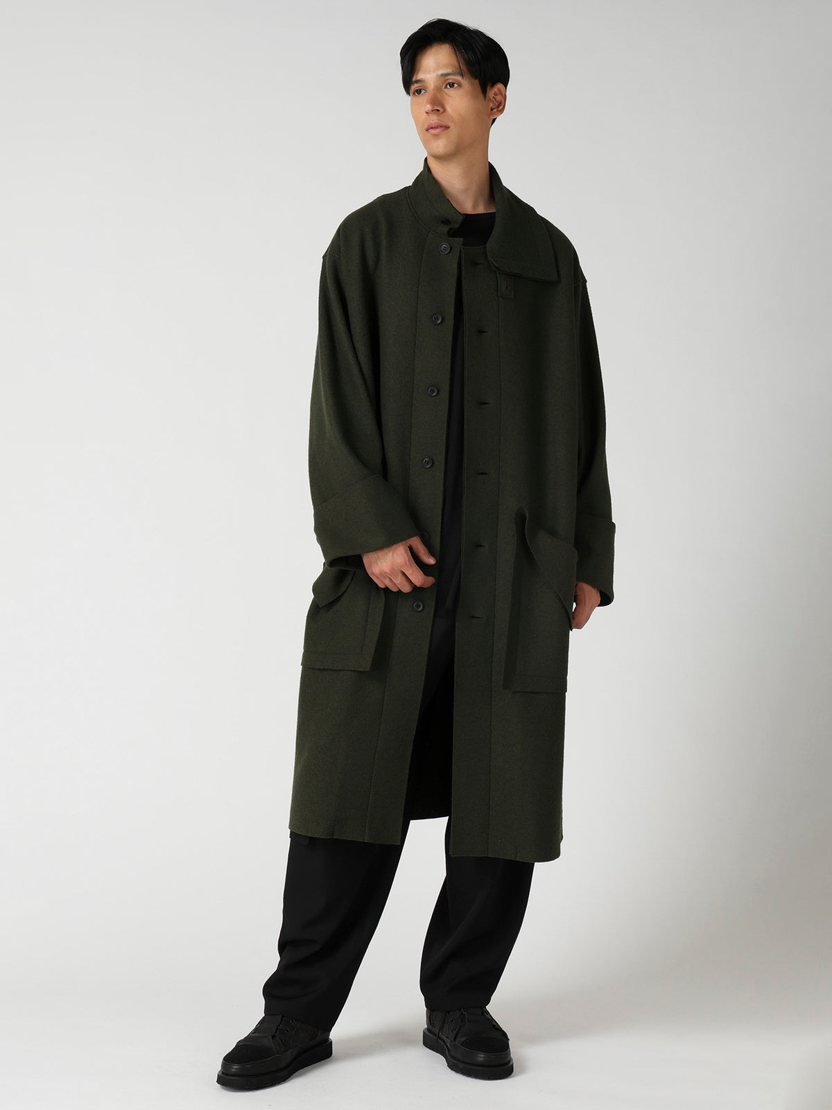 WOOL RING SOFT TAB DESIGN COLLAR COAT