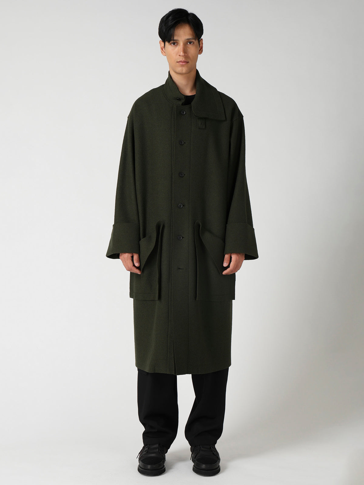 WOOL RING SOFT TAB DESIGN COLLAR COAT