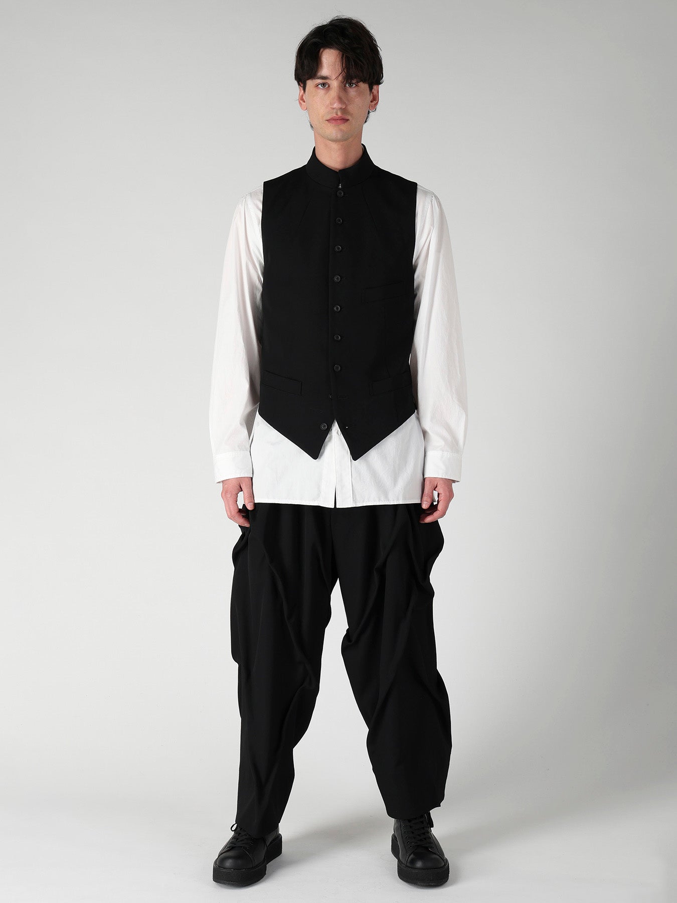 WOOL GABARDINE LAYERD LAPEL VEST – THE SHOP YOHJI YAMAMOTO