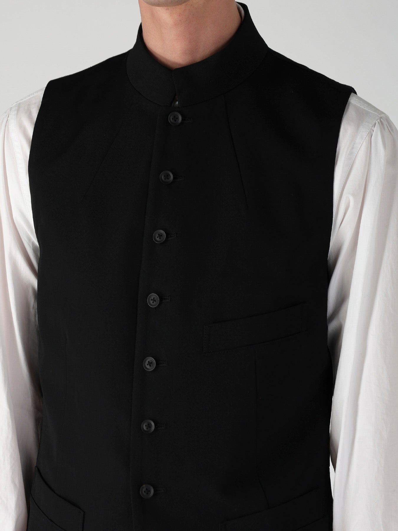 WOOL GABARDINE LAYERD LAPEL VEST