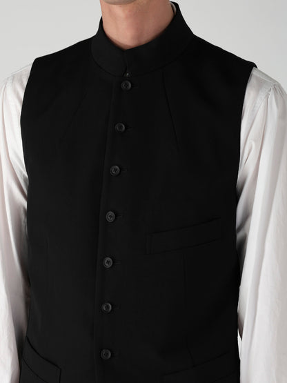 WOOL GABARDINE LAYERD LAPEL VEST