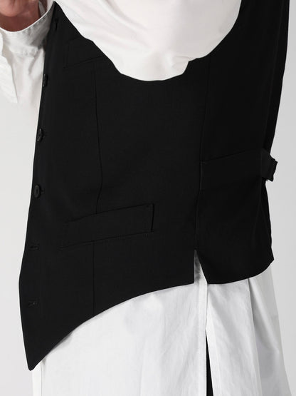 WOOL GABARDINE LAYERD LAPEL VEST