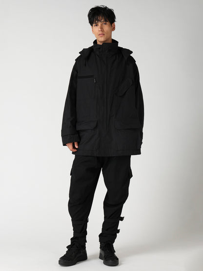 NY SPUN GABARDINE BLACK PACKABLE HOOD BLOUSON
